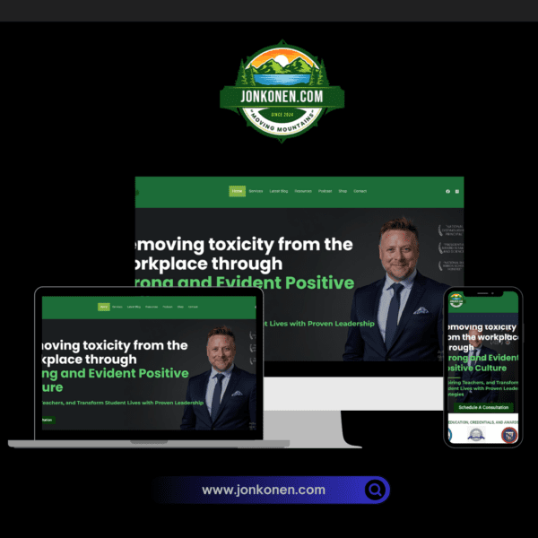 JonKonen.com leadership coach website on desktop, laptop and phone