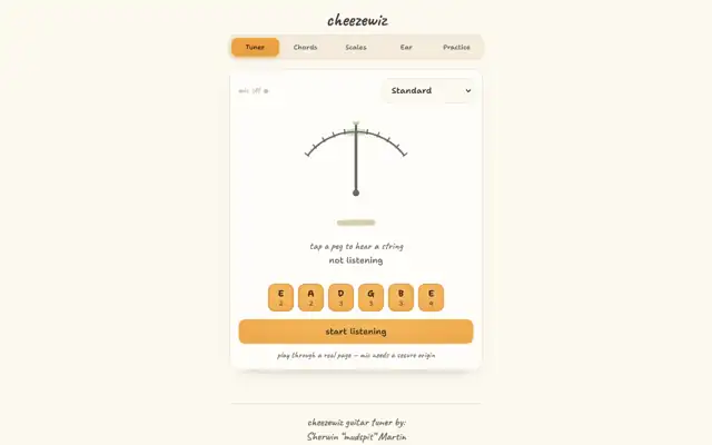 Cheezewiz guitar tuner, scales and chords tool